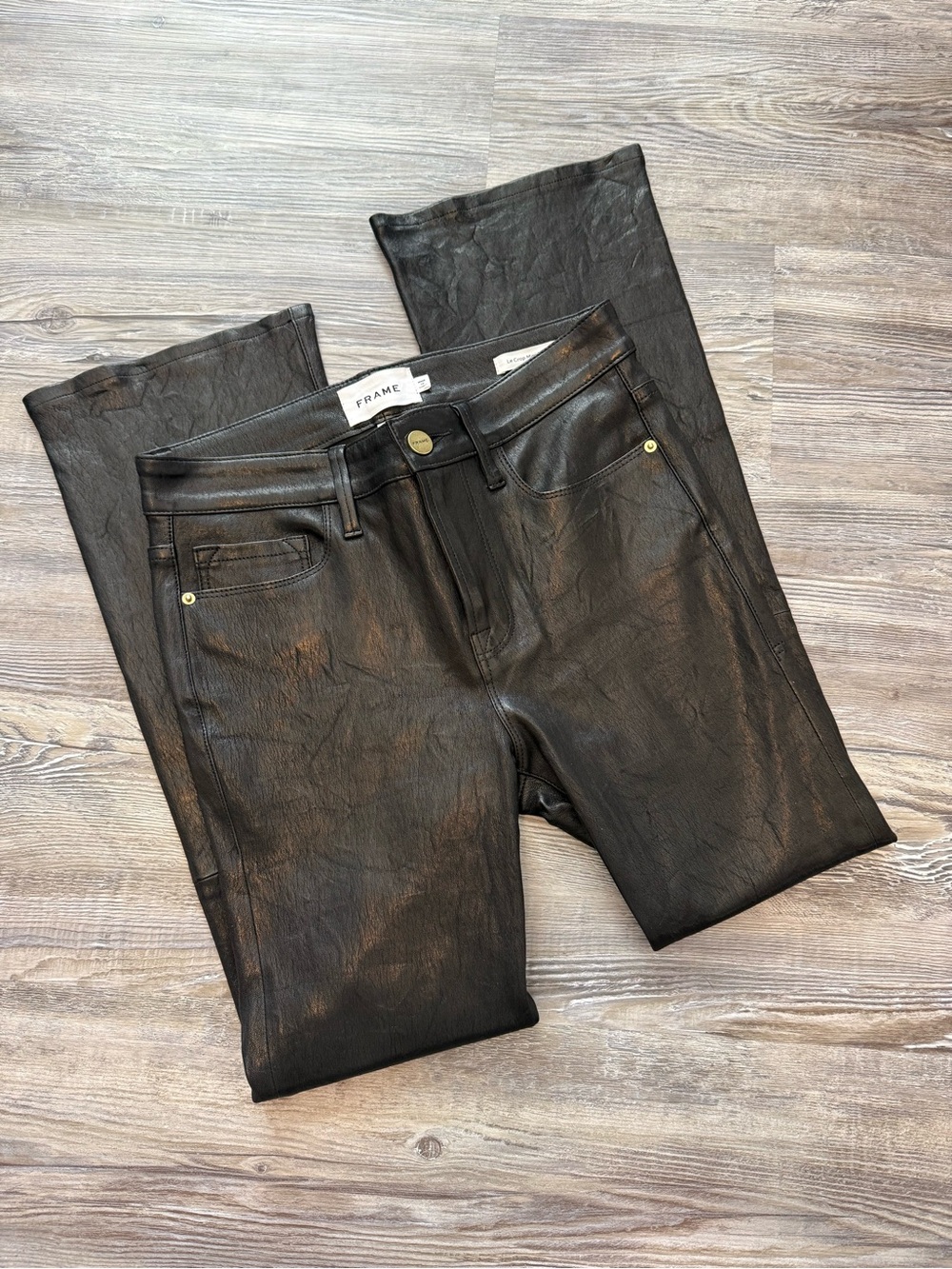 FRAME Le Crop Mini Boot Cut Pants in Black Lambskin Leather Size 26